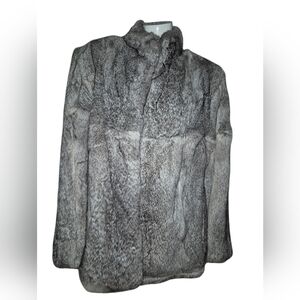 Gray Rabbit Fur Coat Lined Women's Size Medium